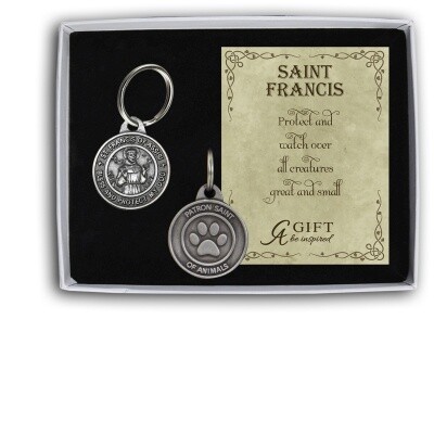 ST. FRANCIS OF ASSISI DOG PET TAG W/9MM SPLIT RING GIFT BOX