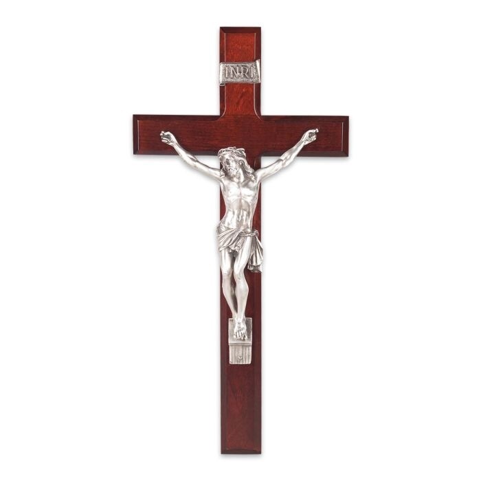 12&quot; Cherry Wood Cross with Fine Pewter Corpus