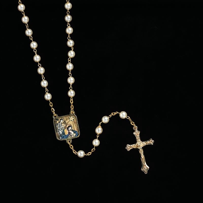 Cream Rosary Gold Nativity Colour Centre