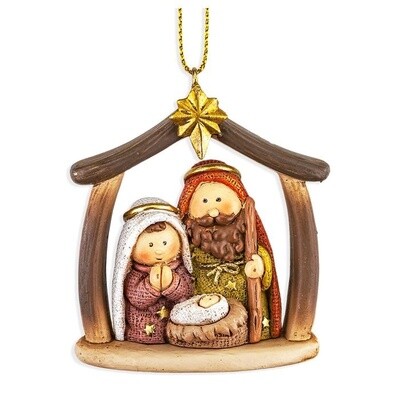 2" x 2" Holy Family Nativity Ornament under Star and Curved Creche