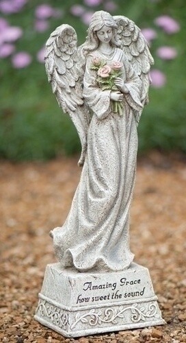 14&quot; Memorial Garden Angel w/Flowers - Amazing Grace