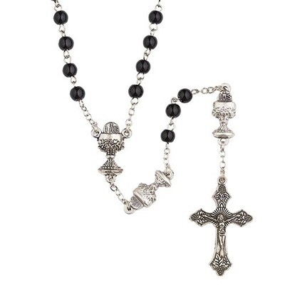 18.5"L Black Communion Rosary w/ Chalice Decades