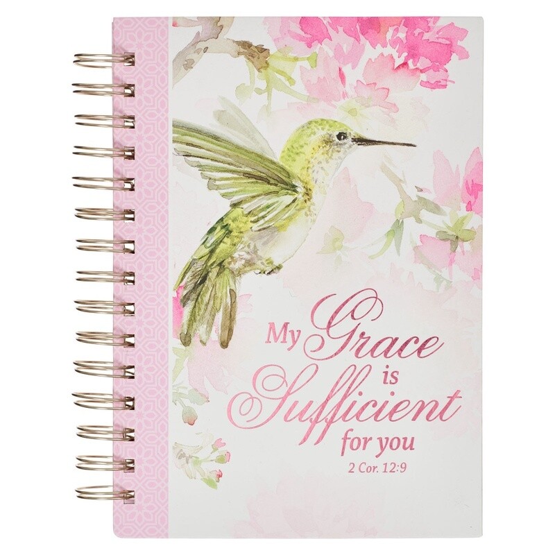 My Grace is Sufficient Chartreuse Hummingbird Large Wirebound Journal - 2 Corinthians 12:9