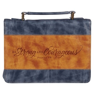 Strong and Courageous Butterscotch and Navy Classic Bible Cover - Joshua 1:9