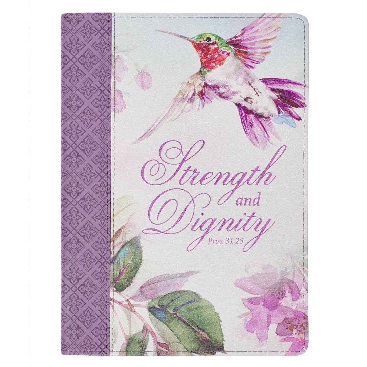 Strength &amp; Dignity Hummingbird Purple Faux Leather Classic Journal with Zipper Closure - Proverbs 31:25