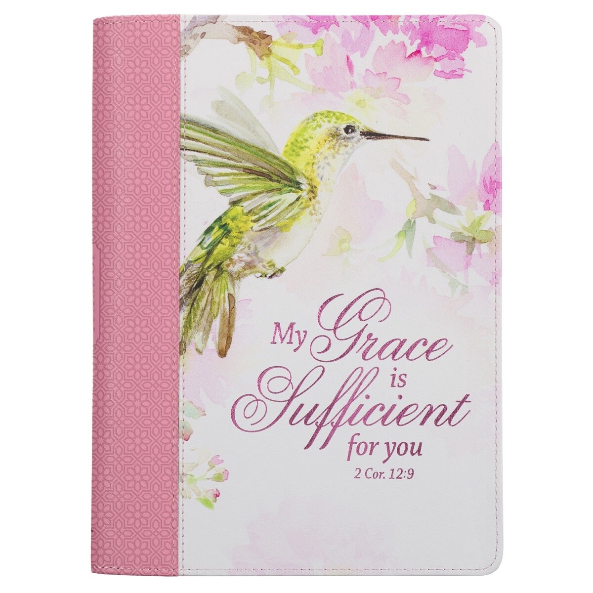 My Grace is Sufficient Hummingbird Pink Classic Journal with Zipper Closure - 2 Corinthians 12:9