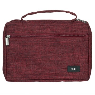 Cranberry Red Poly-canvas Value Bible Cover with Ichthus Patch