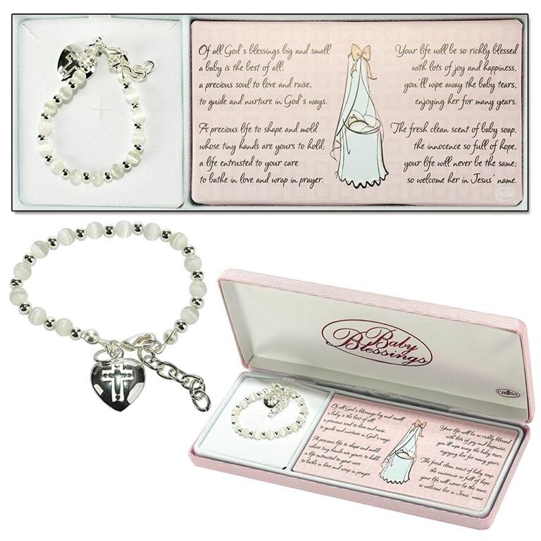 Bracelet Baby Heart/Cross White Cat Eyes SIL PL