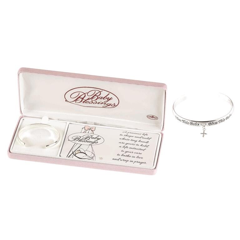 Bless This Baby Cuff Cross Sil Plt 1.5&quot;