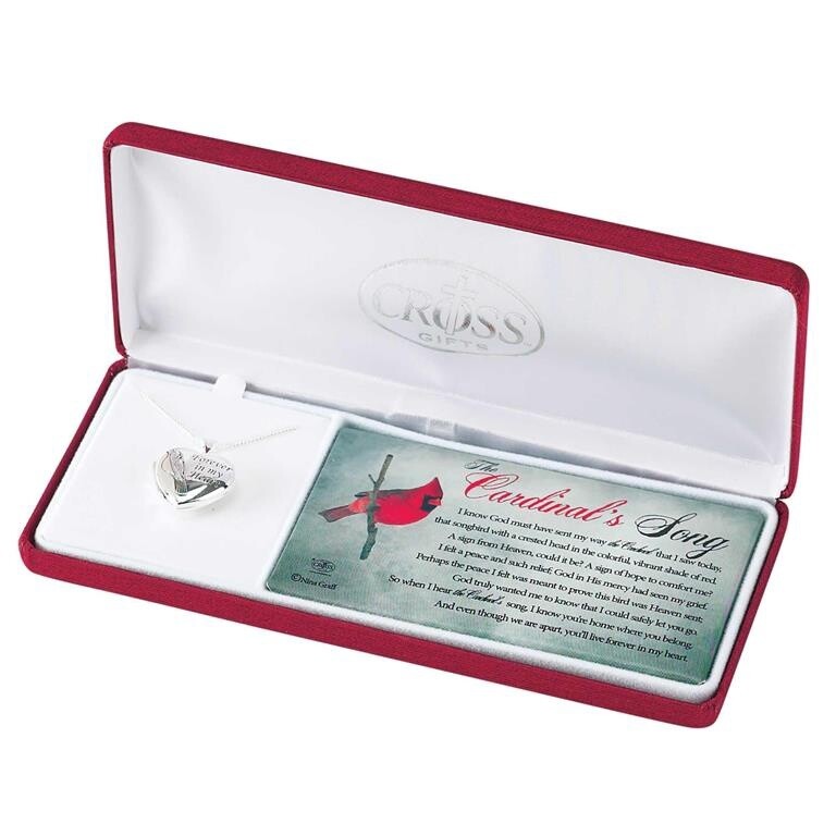 Cardinal Heart Silver Plated Locket