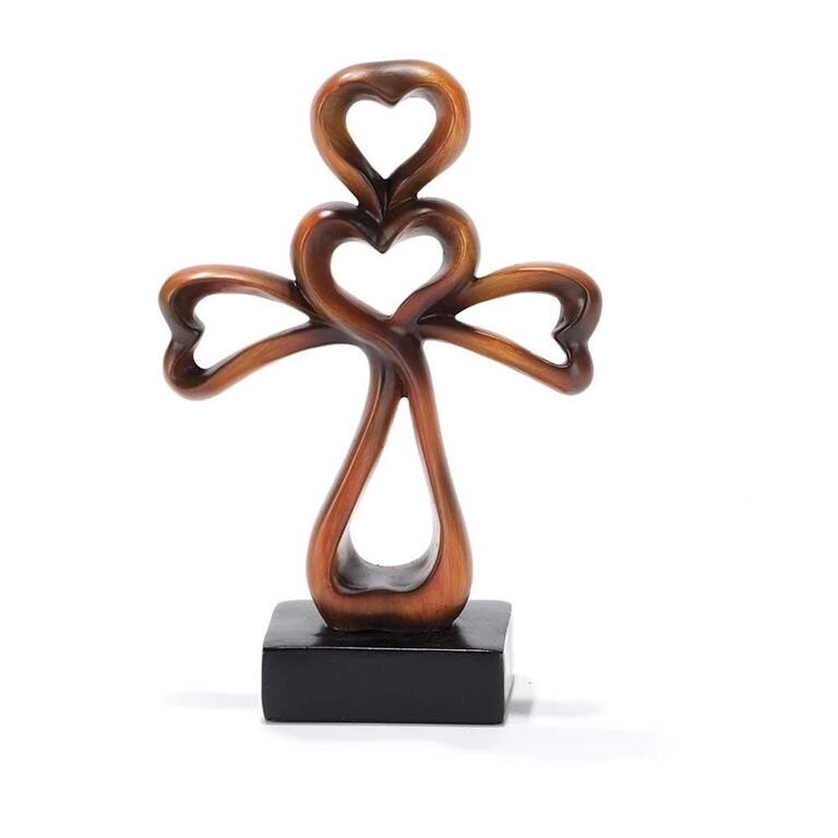 Wood Tone Heart Shape Tabletop Cross 6&quot;