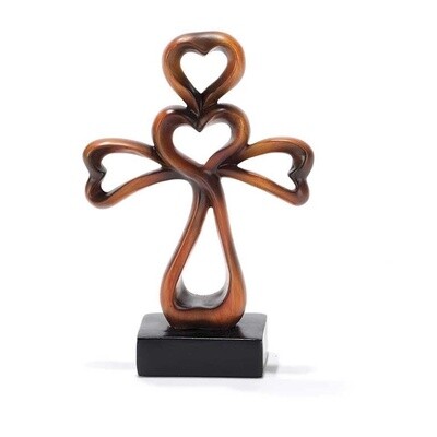 Wood Tone Heart Shape Tabletop Cross 6"