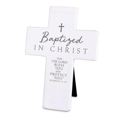 Tabletop Cross Baptised In Christ White