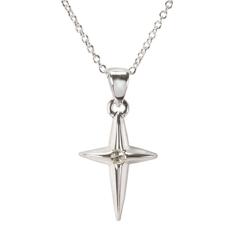 Star Cross w/stone Silver Plated 5/8&quot;x1/4&quot; - 16&quot; Chain