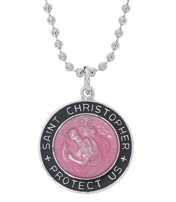 St. Christopher Epoxy Medal Black &amp; Pink