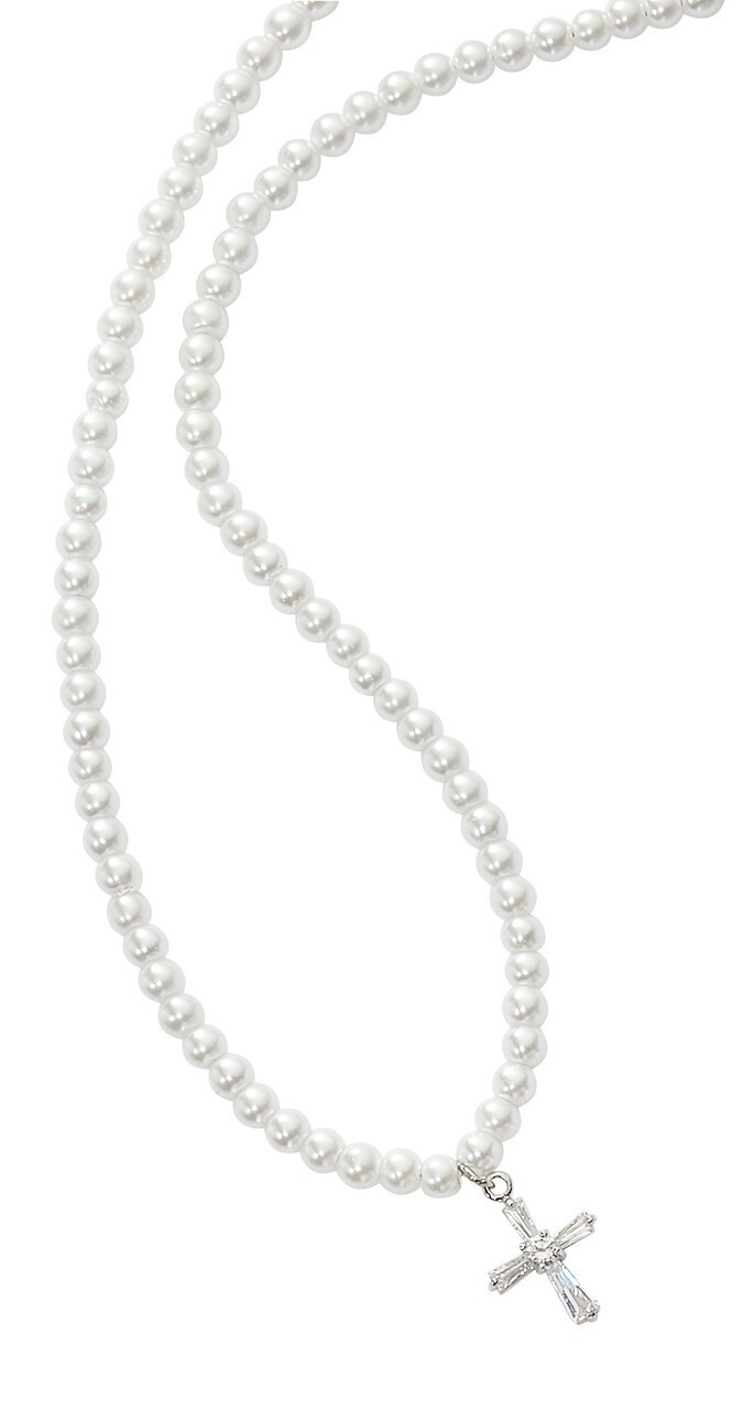 16&quot; Stretch Pearl &amp; Crystal Cross