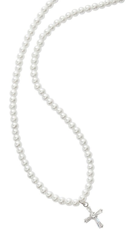 16&quot; Stretch Pearl &amp; Crystal Cross