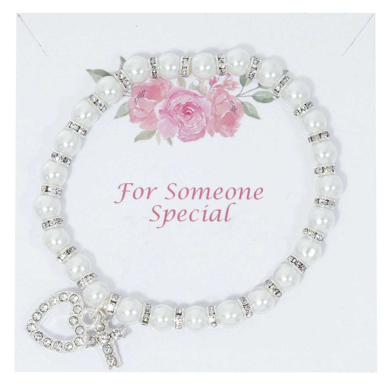 White Pearl Crystal Stretch Bracelet
