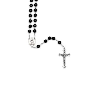 Fire Polish Beads Holy Land Rosary Black