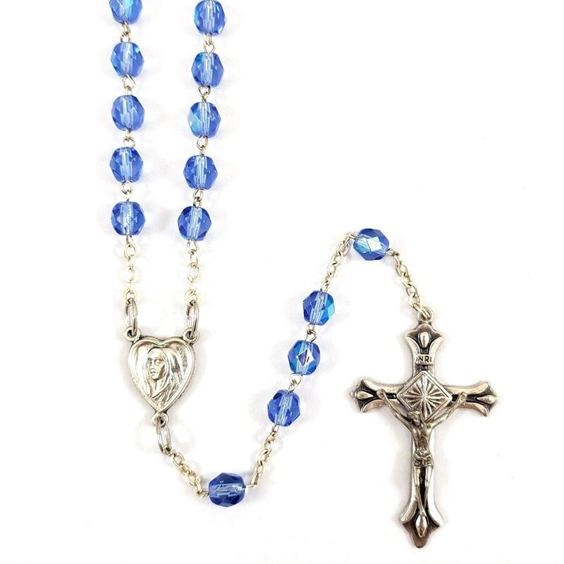 Blue Rosary Fire Pressed Beads 6mm