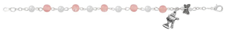 6 1/2&quot; Pink Butterfly First Communion Bracelet