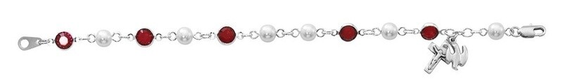 7 1/2&quot; Red/Pearl Holy Spirit Bracelet