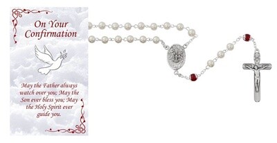 Pearl with Red Our Father Beads Rosary