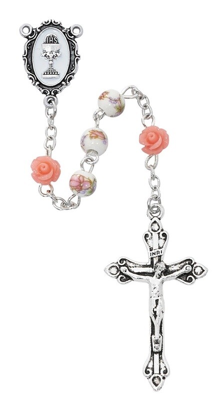 Pink Flower First Communion Rosary