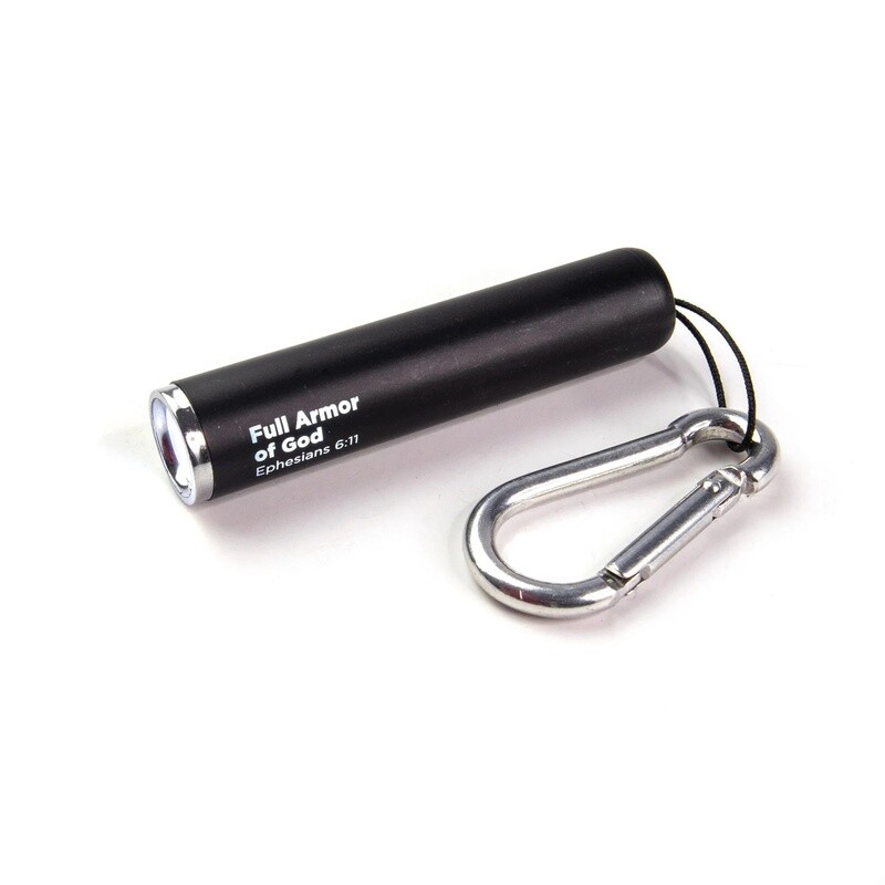 Full Armor of God - Black 1 LED Pull String Flashlight with Carabiner