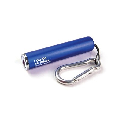 I Can Do All Things - Blue 1 LED Pull String Flashlight with Carabiner