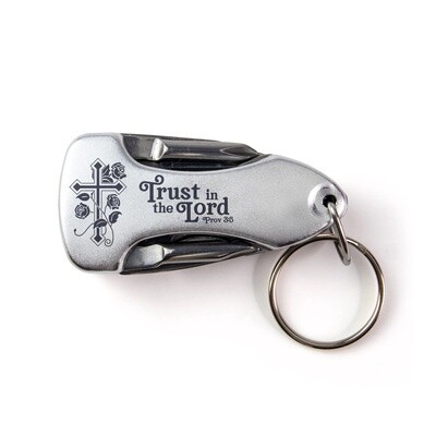 Keychain Multi-Tools With LED - Trust in the Lord - Proverbs 3:5 Silver