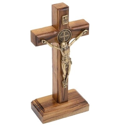 Light Wood Crucifix with Antique Gold Corpus with Base