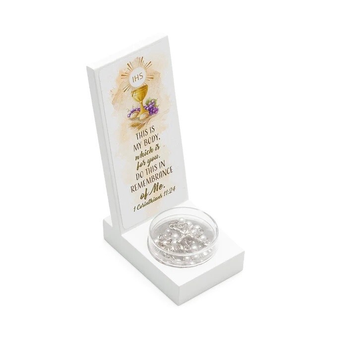 First Communion  White Wood Keepsake with Rosary