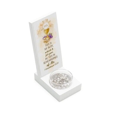First Communion White Wood Keepsake with Rosary