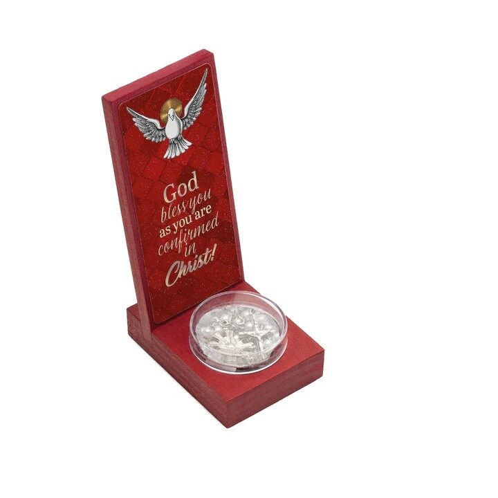 Confirmation Red Wood Keepsake with White Rosary