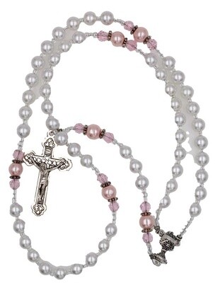 Communion Rosary with Pink OF Beads