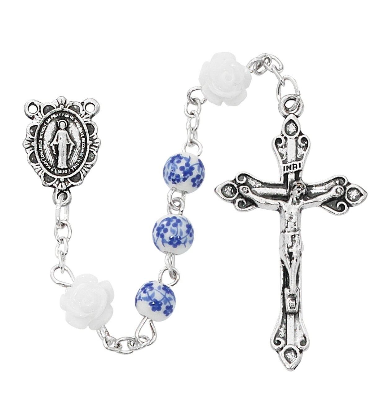 Blue Ceramic Flower Rosary