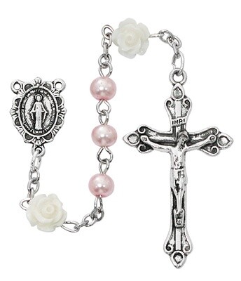 Pink w/White Flower MI Rosary