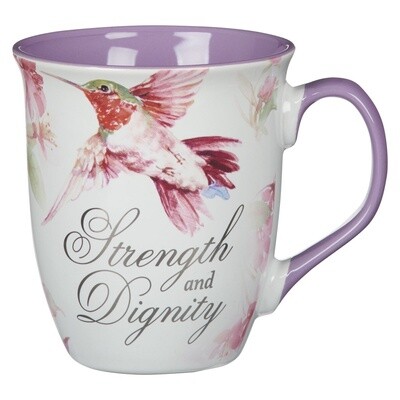 Strength and dignity Hummingbird Purple Ceramic Coffe Mug - Proverbs 31-25