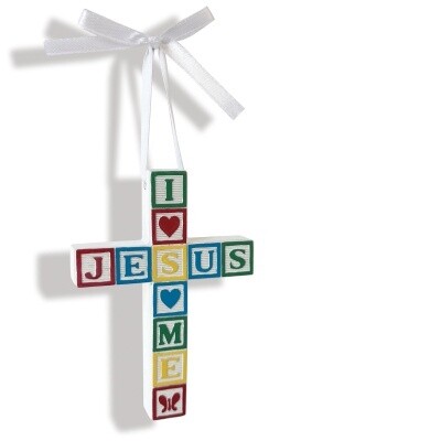 Jesus Loves Me Block Crib Cross Pastel Colors