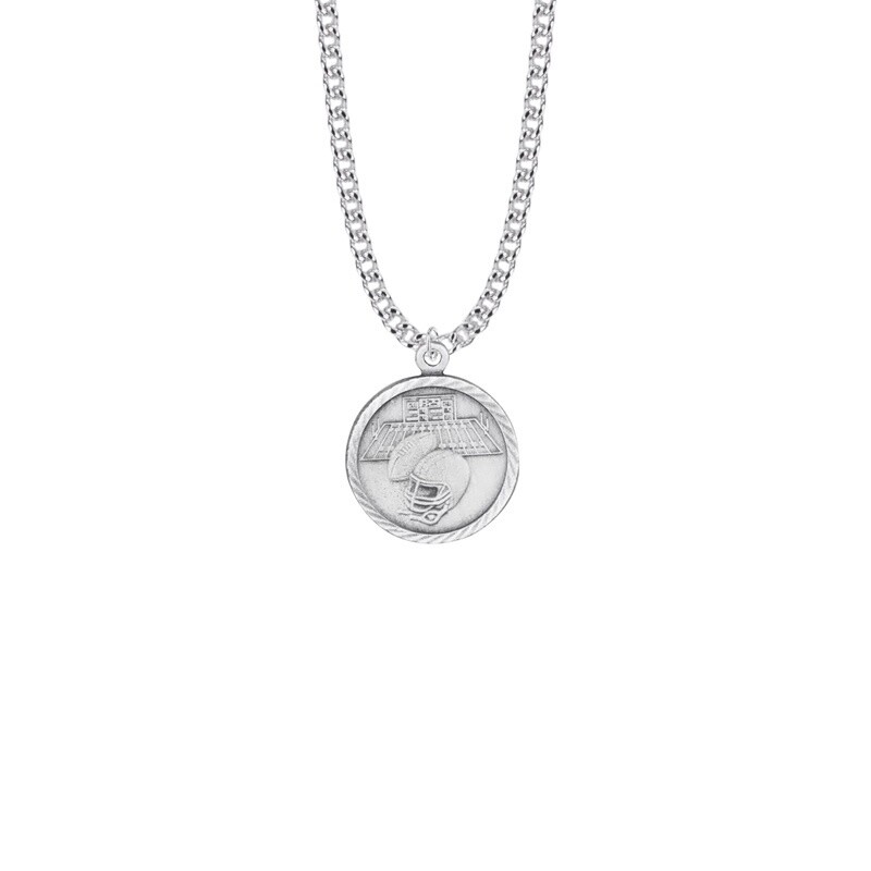 15/16 Inch Round Nickel Silver Boy&#39;s Football Medal with St. Christopher on Back