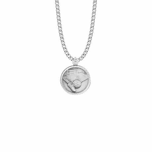 15/16 Inch Round Nickel Silver Boy&#39;s Soccer Medal with St. Christopher on Back