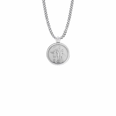 15/16 Inch Round Nickel Silver Girl&#39;s Basketball Player Medal with St. Christopher on Back