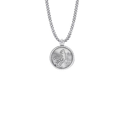 15/16 Inch Round Nickel Silver Girl&#39;s Volleyball Medal with St. Christopher on Back