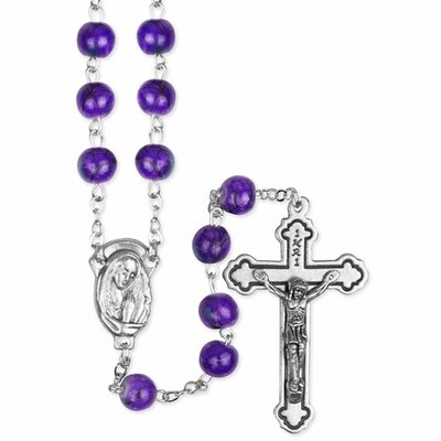 6.5mm Imitation Amethyst Cloisonne Bead Rosary with Crucifix and Madonna Center