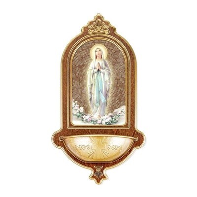 Our Lady of Lourdes Wooden Holy Water Font