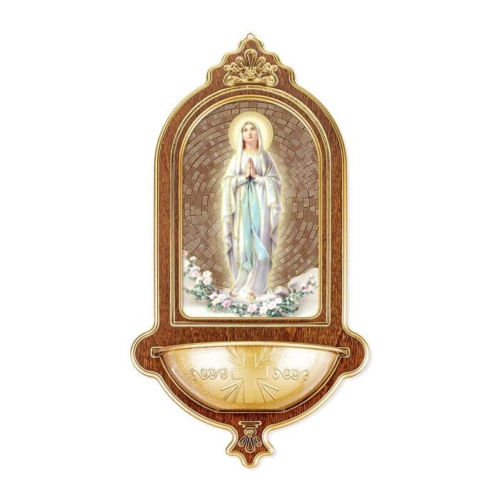 Our Lady of Lourdes Wooden Holy Water Font