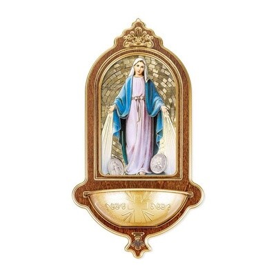 Miraculous Medal Wooden Holy Water Font