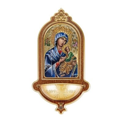 Our Lady of Perpetual Help Wooden Holy Water Font