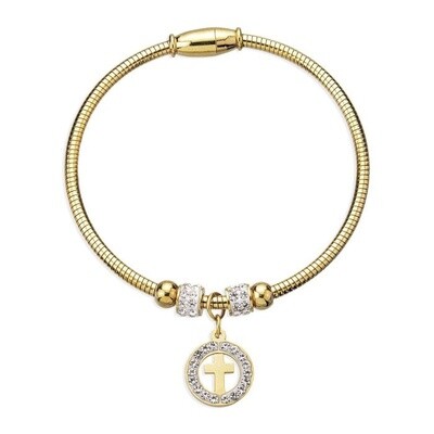 18K Gold Plated Silvatore Crystal Cross Charm Bracelet